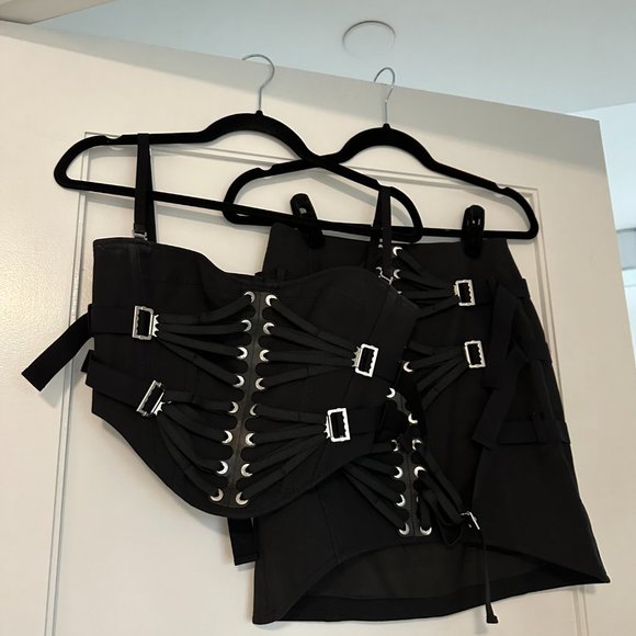 Dion Lee Lace Slider Bustier Corset Cropped Top & Skirt Set Buckle Detail Black - Picture 6 of 16